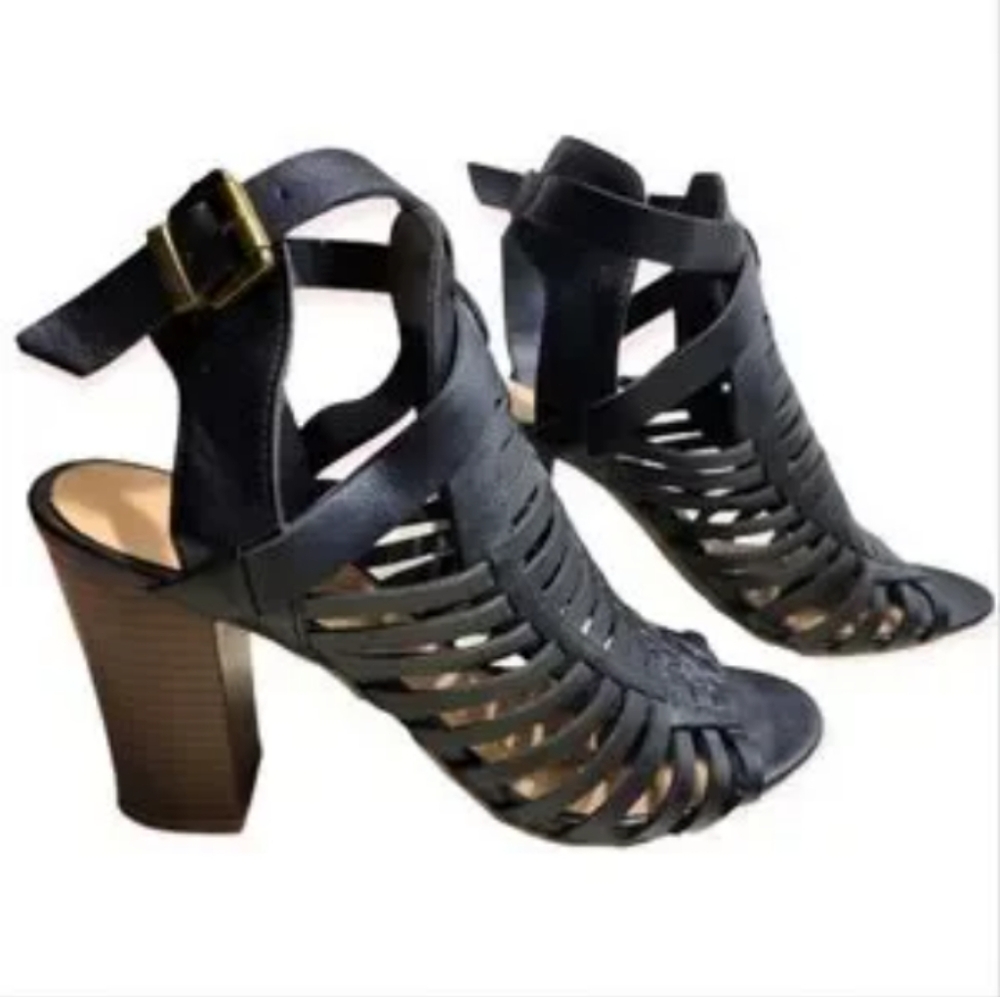 Steve Madden ankle strap block heel shoes size 10 medium black 5"heel